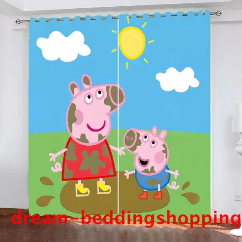 Peppa Pig 3D Dicke Verdunkelungsvorhänge Kinderzimmer Dekore Thermo Ring Top Ösen - Bild 6 von 22