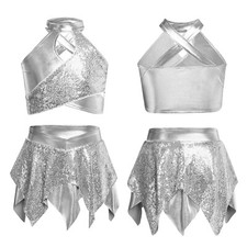 Kids Girls Crop Top With Skirt Salsa Vest Ans Skirts 2 Piece Dress Performance