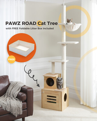 PAWZ Road Wood Cat Tree Tower Scratching Posts Litter Box