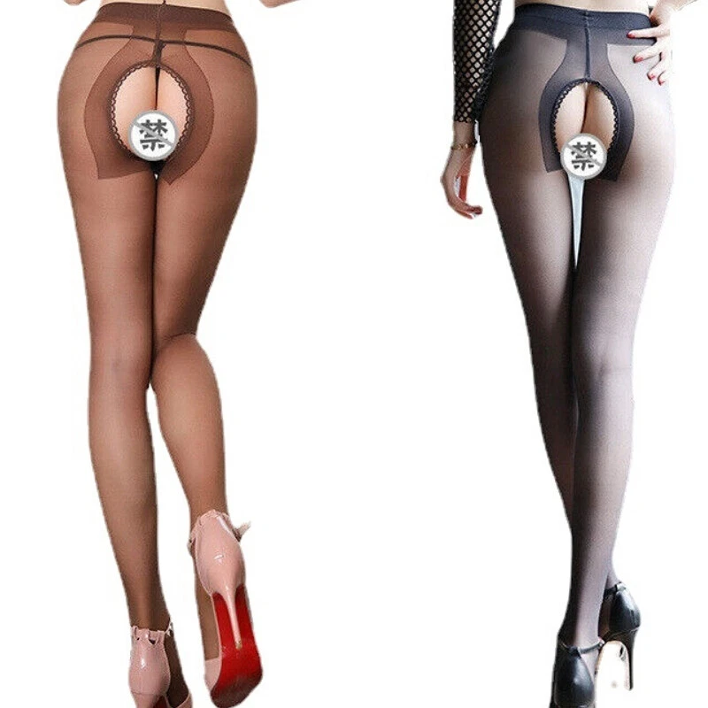 Women's 15 Deniers Crotchless Pantyhose High Waist Sheer Nylon Tights Stockings - Image 4 of 4