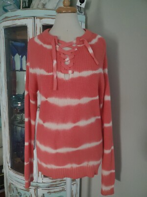 Belle By Belldini Yfb Coral Tie Dye Chunky Knit Sweater W Lace-up M