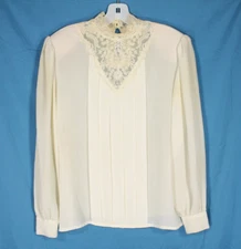 VTG SUSAN HUTTON Thin CREPE Ivory SHEER LACE High Neck VICTORIAN BLOUSE/TOP 10
