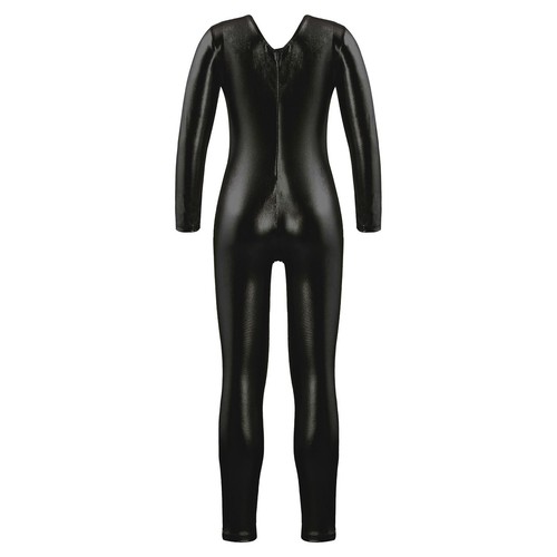 Girls Bodysuit Shiny Jumpsuit Metallic Leotard Sport Unitard Long Sleeves Jazz - Picture 24 of 70