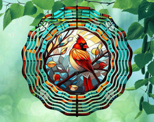 10" Colorful Cardinal Birds Stained Glass Wind Spinner Yard 3D Aluminum rws-196