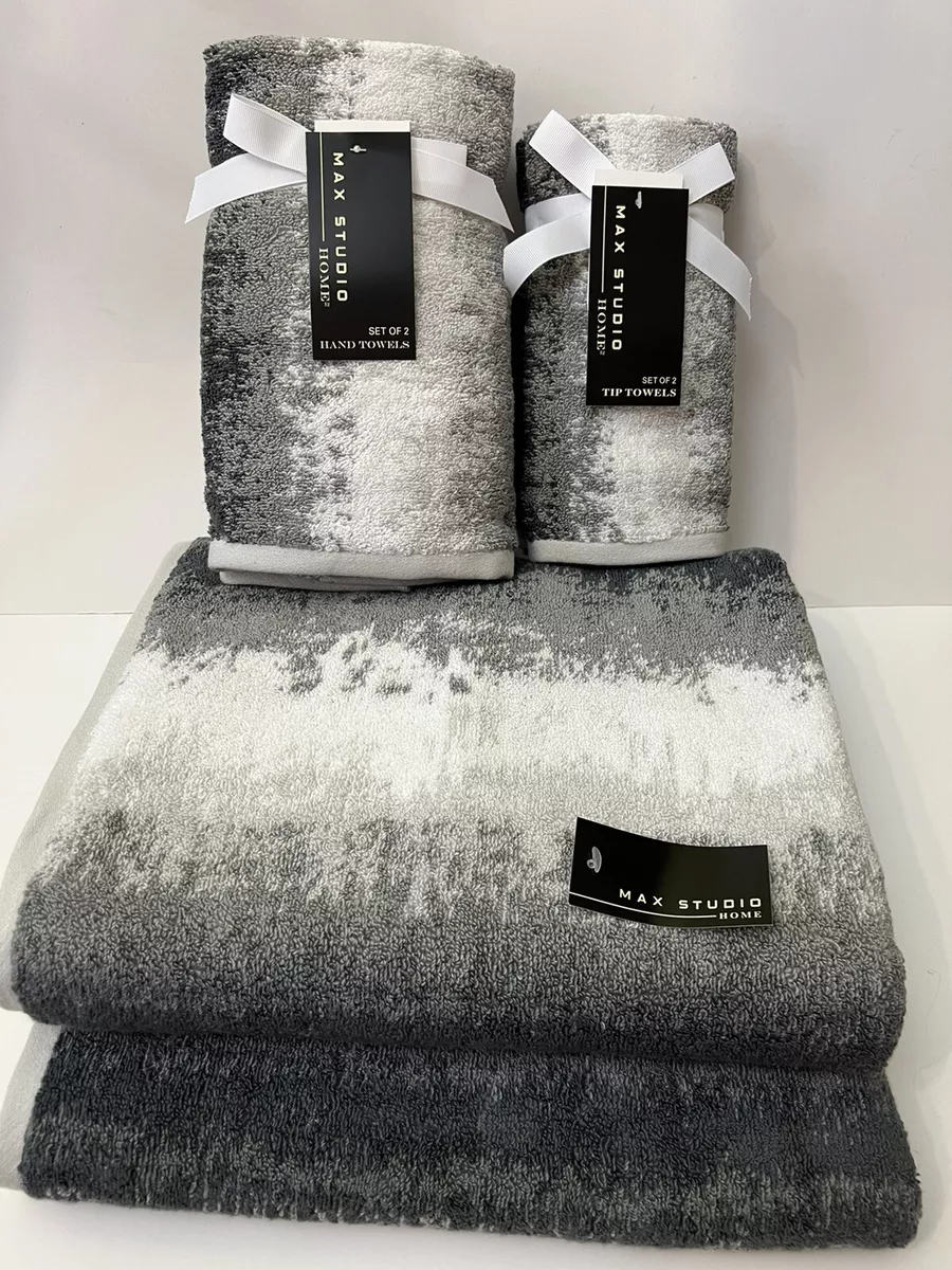 Max Studio 2 Bath 2 Hand 2 Tip Towels Abstract White Gray Ombre