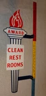 VINTAGE STANDARD GASOLINE TORCH CLEAN RESTROOM HUGE 2' METAL AWARD BATHROOM SIGN