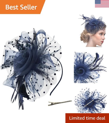 Lightweight Navy Floral Fascinator Hat with Clip for Classy All-Season Styling
