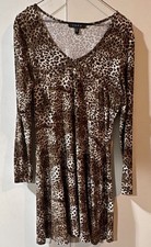 Ann Taylor Women's S Leopard Animal Print Knit Stretch Scoop Neck A-Line Dress