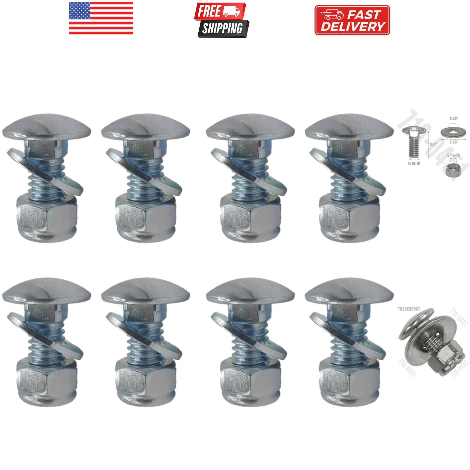 8-Pack Stainless Steel Mounting Carriage Bolt Nuts kit for MTD Cub Cadet Snow...