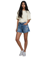 Aeropostale Jean Shorts Size 6 Distressed Stretch Raw Hem Blue Denim
