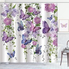 Purple Butterfly Shower Curtain, Purple Floral Butterflies Shower Curtains fo...