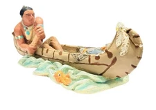 1991 - Native American on a Canoe by Lester Nielelas (Vintage Handmade Ceramic
