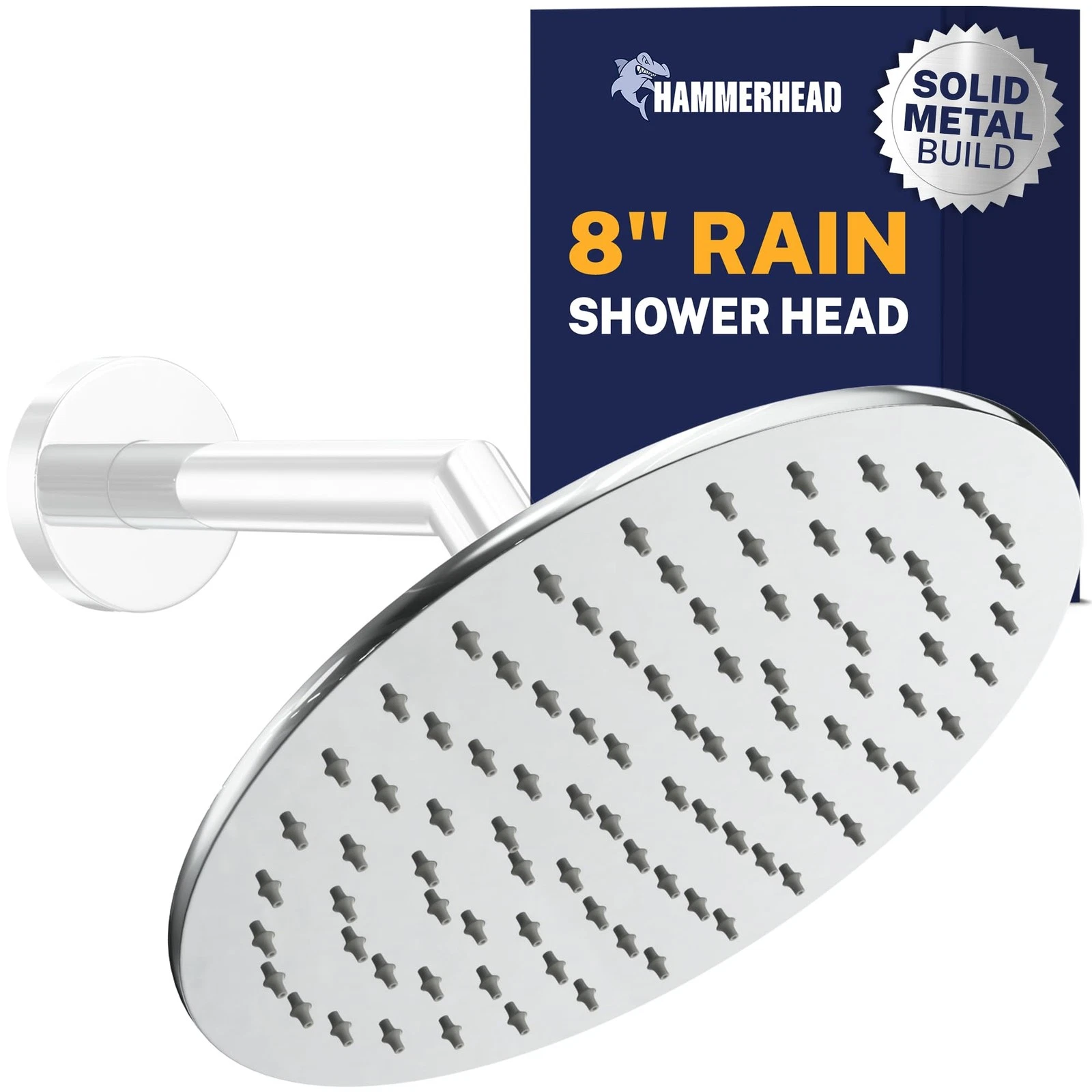 HammerHead Showers® Solid Metal 8 Inch Rainfall 2.5 GPM, Polished Chrome