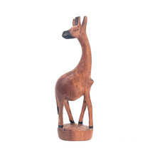 Vintage MCM Hand-Carved 6-1/4" Wooden African Giraffe Figurine Shelf Desk Sitter