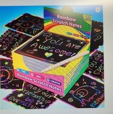 100 Pcs Rainbow Scratch Notes Kids Art Mini Cards with Two Wooden Stylus Sticks