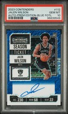 2023 Contenders Jalen Wilson Rookie Season Ticket Blue Shimmer Auto 01/21 PSA 10
