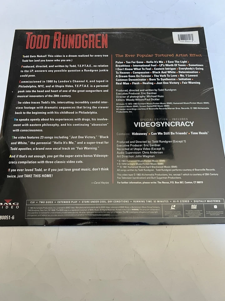 Todd Rundgren: Ever Popular Tor../Videosyncracy Music Laserdisc NEW SEALED - Image 2 of 4