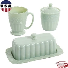 Timeless Beauty 3-Piece Sugar Bowl Creamer Butter Dish Set Glass Dinnerware New
