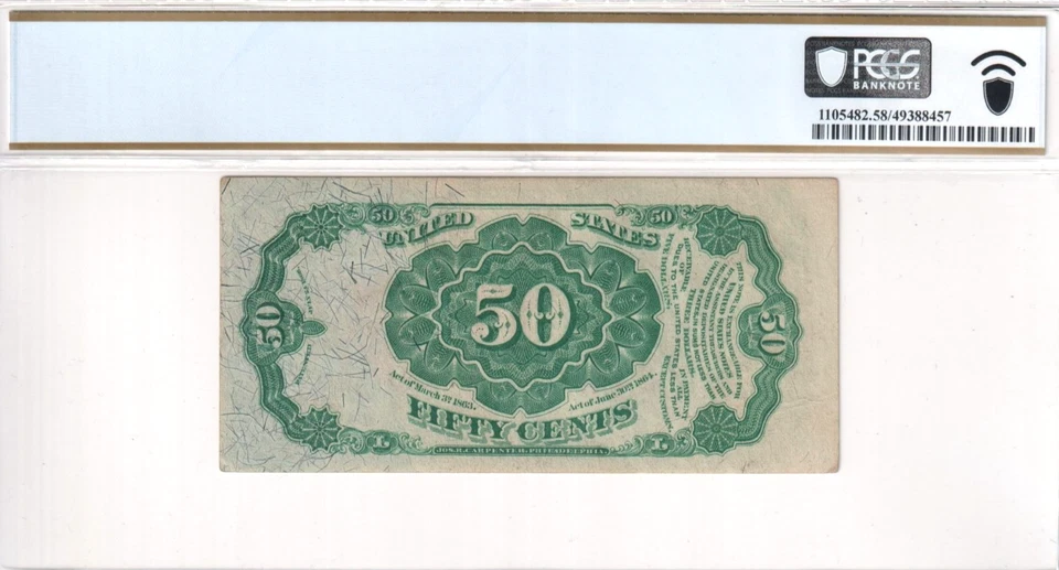 1875 US Fractional Currency 5th Issue 50c Cents Fr. 1381 PCGS Choice AU 58 - Image 2 of 4