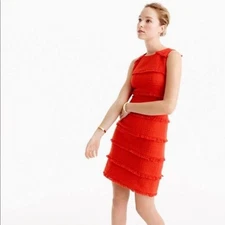 J.Crew Blood Orange Tweed Fringe Mini Dress Sleeveless Campari Red | 6