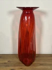 Large Blenko Glass JOEL MEYERS Optic Triangle Floor Vase Red Tangerine MCM