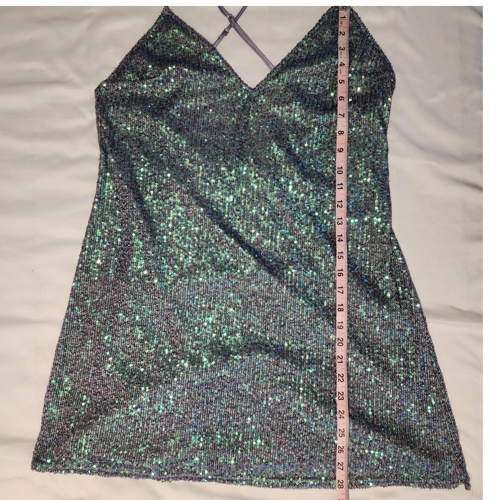 UNDERCOVER Victoria's Secret Mini Abito Paillettes Festa Scintillante Scollo a V Spalline Schiena L