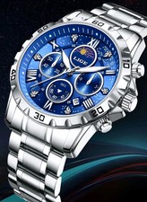 LIGE Mens Wristwatch Luxury Quartz Chronagraph Waterproof Sports Silver Watch