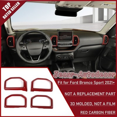 Red Carbon Fiber Air Vent Outlet Frame Cover Trim For Ford Bronco Sport 2021-23