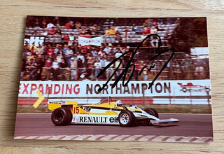 Alain Prost hand signed photo 13x9cm 1981 Renault RE30 Maureen Magee photo