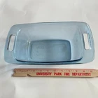 Vintage 1.5QT Pyrex Atlantic Blue Loaf/Bread Baking Dish Easy Grab Handles