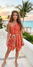 Free People Womens One Shoulder Dress Size Medium Orange Greek Goddess New