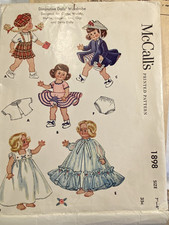 RARE VTG 1954 McCall's 1898 Diminutive Doll Clothes 7"- 8" Pattern CUT Complete