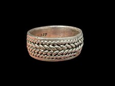 Vintage Sterling Silver Wide Band Ring Braided Texture Size 8