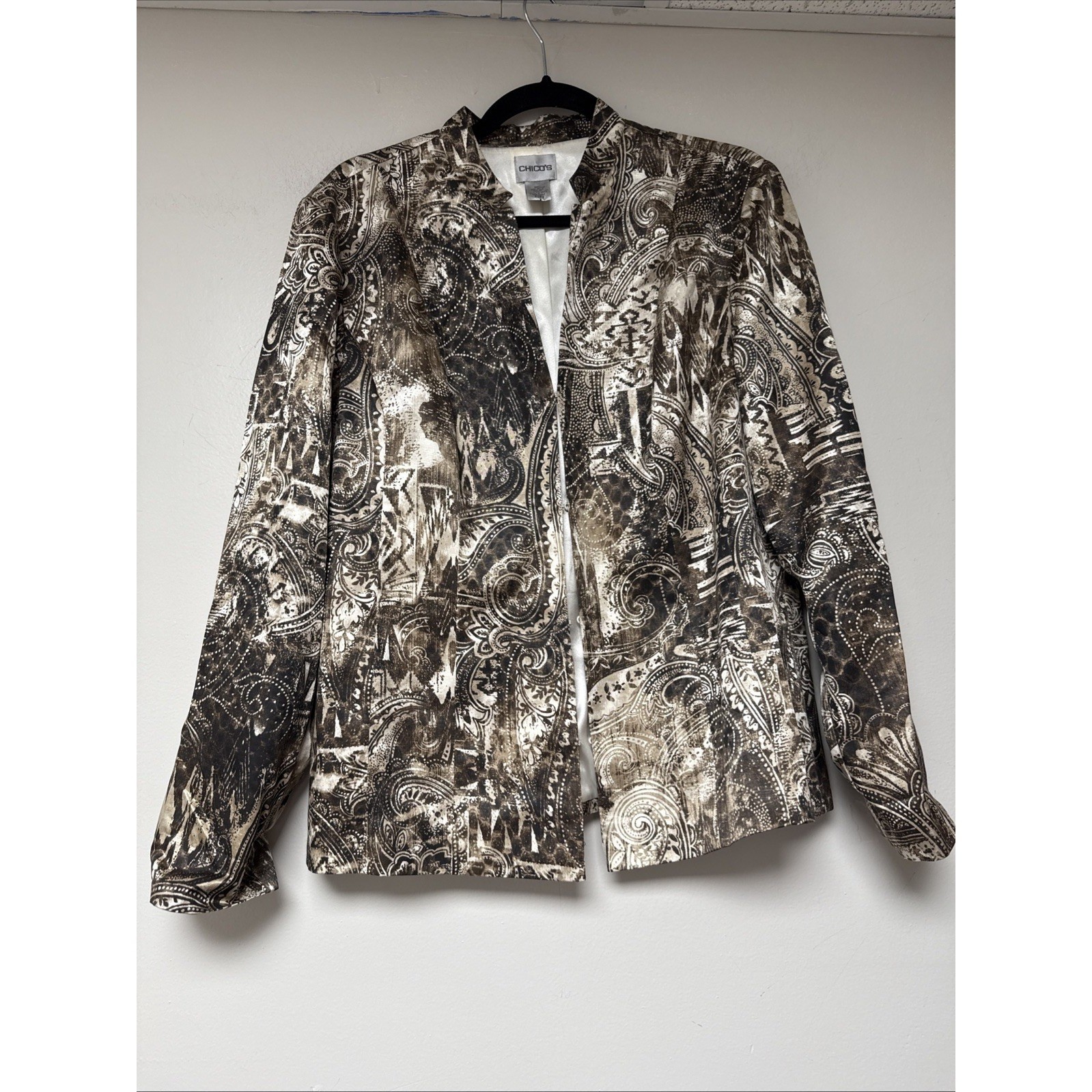 Chicos Womens Blazer Jacket Abstract Print Silk Blend Size 2