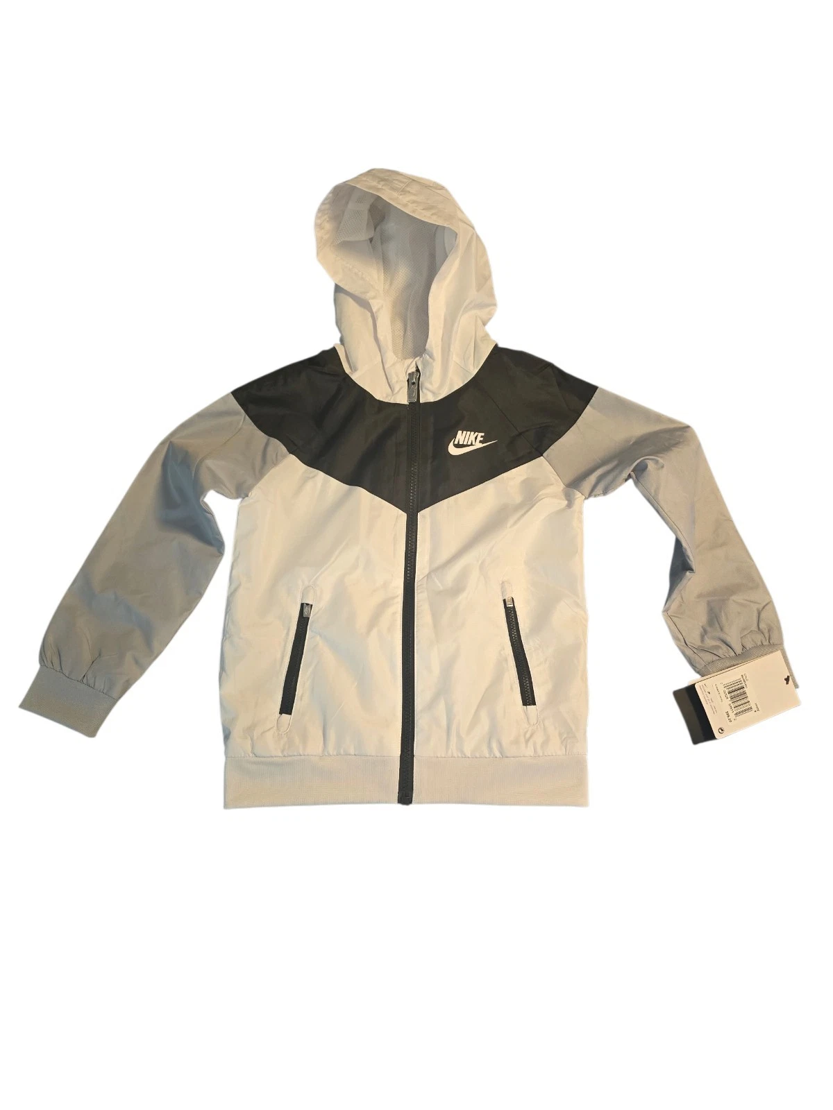 Nike Youth Windbreaker Jacket M Black White Full Zip Hooded NWT