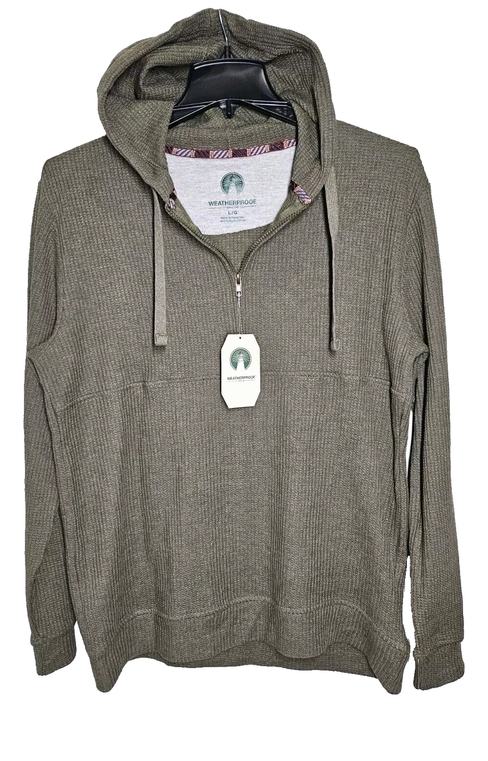 Weatherproof men's 1/4 zip hooded waffle hooded jacket sz Large green