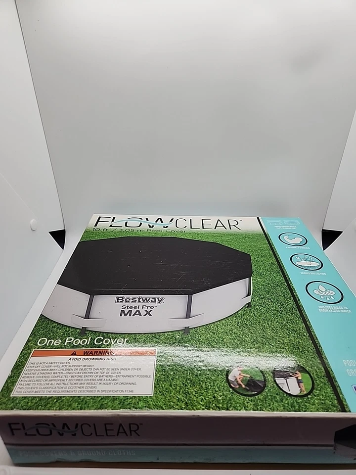 FLOWCLEAR BESTWAY POOL COVER 2022 INCLUDES ROPES, DRAIN HOLES 10" 3.05 mm - Image 2 of 4