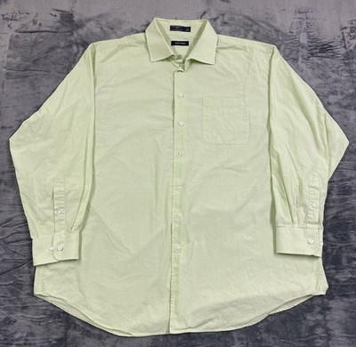 Nautica Mens Classic Fit 18/34-35 Lime Green & White Gingham Button Down Shirt