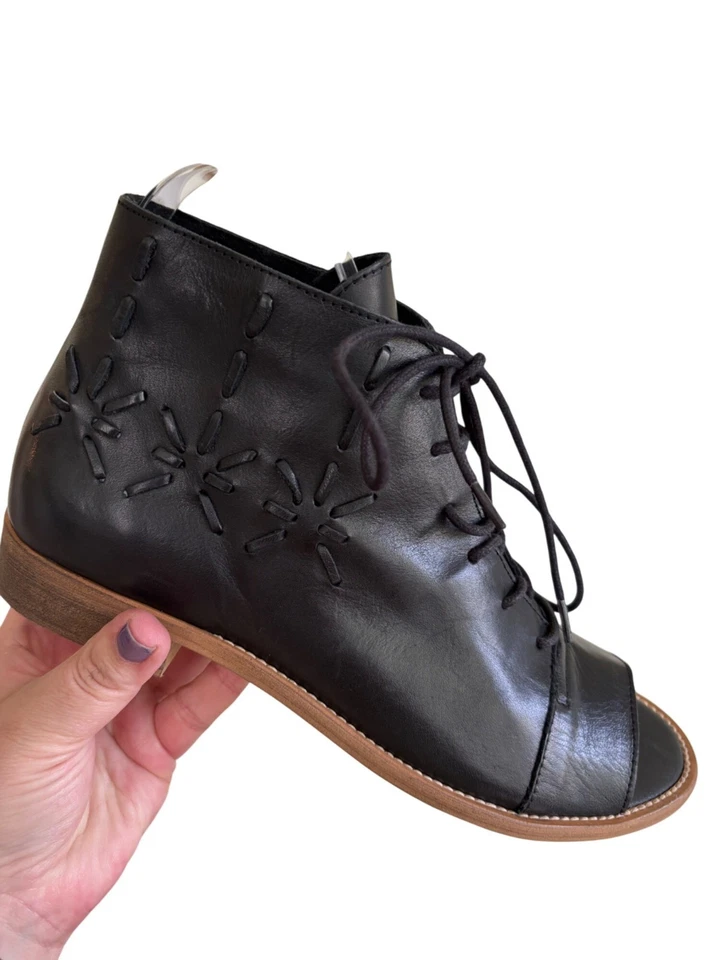 Coolway Leather Open-Toe Lace-Up Ankle Boots With Floral Cutouts Womens - Image 2 of 4
