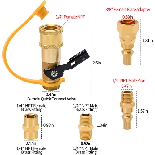1 SET RV Quick Connect Fittings BBQ Grill Adapter 1/4" NPT Propane Hose Adapter - Picture 10 of 13