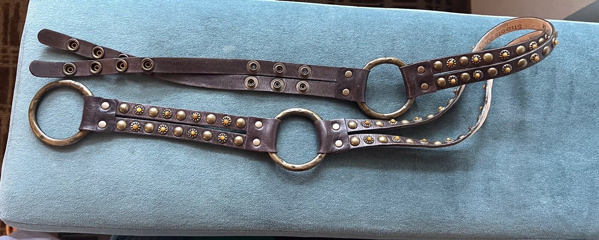 Anthro Streets Ahead 3 Brass Ring Snap Belt Amber Studded 