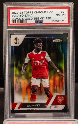 BUKAYO SAKA 2022-23 Topps Chrome UCC Black & Gold Seismic Refractor 16/30 PSA 8