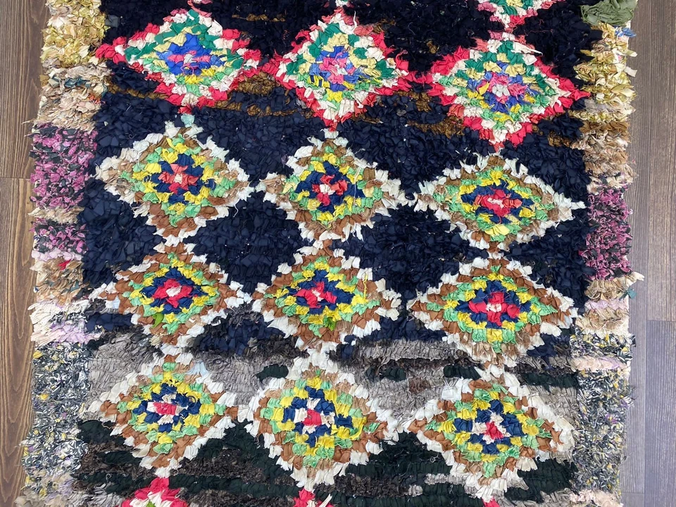 Diamond Pattern Rug Vintage Entryway Kilim Rug Solid Premium Unique Runner 3x7ft - Image 4 of 4