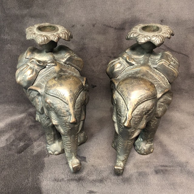 Heavy Metal, Bronze?, Elephant Candle Holders, Large, Pair 6x3.5” eBay
