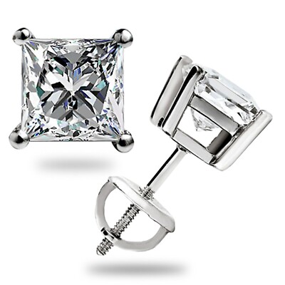 3,0 ct Princess Cut FL/D GRA Moissanit Ohrstecker 14 K massiv Weißgold 6,5 mm