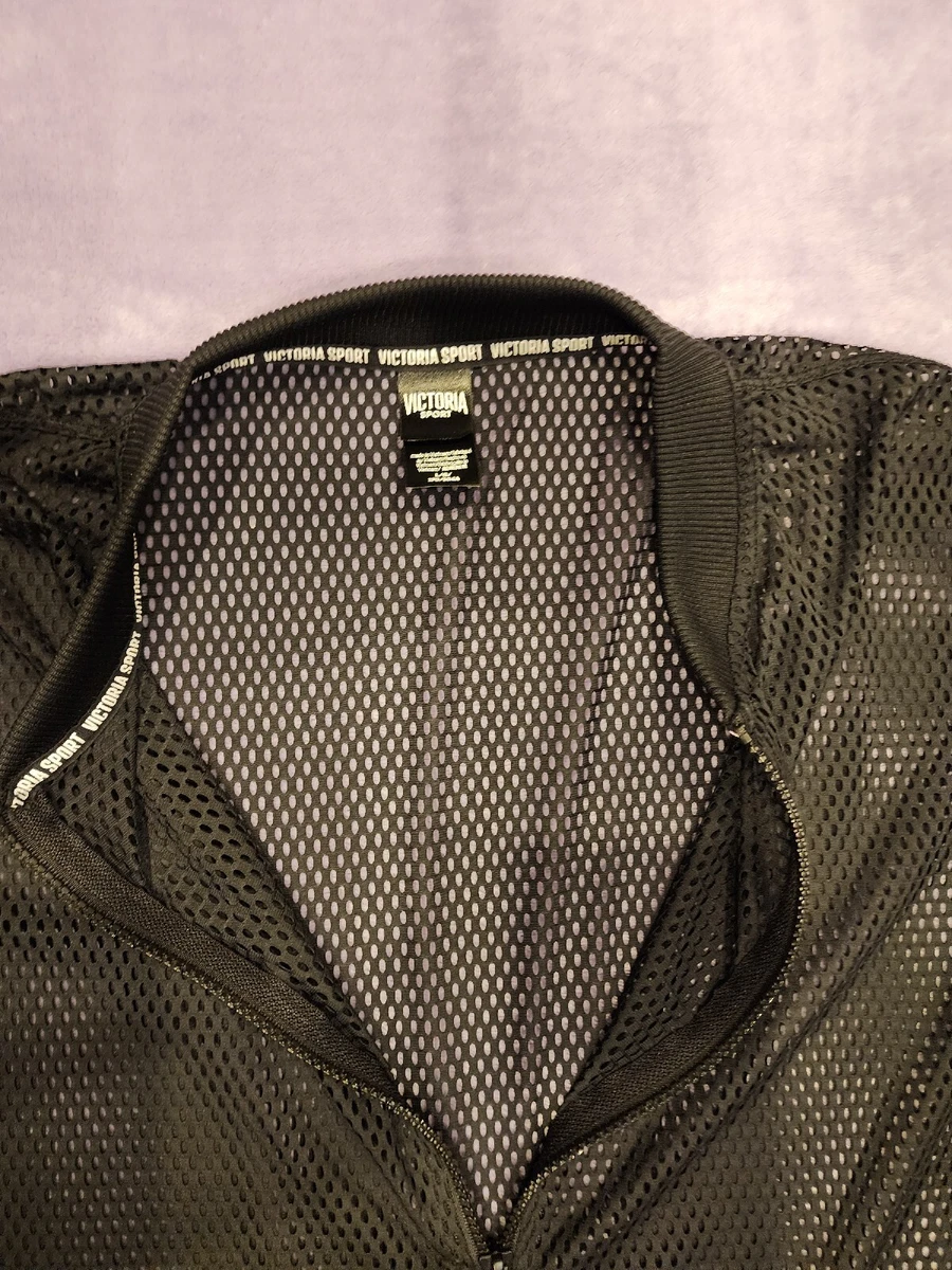 Victoria s Secret Sport Mesh Jacket Full Zip Black Gym Bomber Size