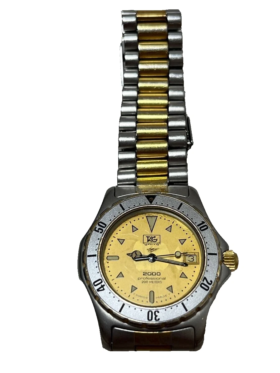 Used TAG HEUER 974.013 Professional 2000 Quartz Gold Dial Round Case Watch 36mm