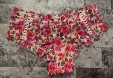 NWT VICTORIA'S SECRET PINK RED ROSE FLORAL LACE UP STRAPPY LACIE CHEEKY PANTIES