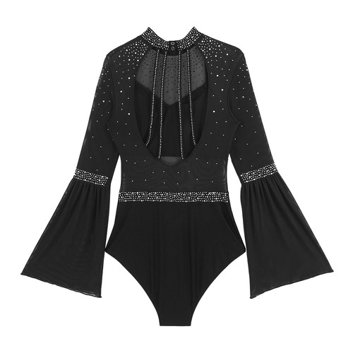 Women Jumpsuit Performance Bodysuit Stage Leotard Competition Dancewear Sheer - Picture 63 of 82
