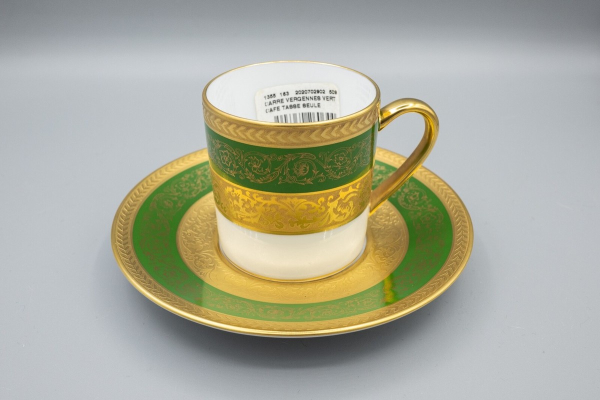 Bernardaud Limoges France Vergennes Green Demitasse Cup & Saucer